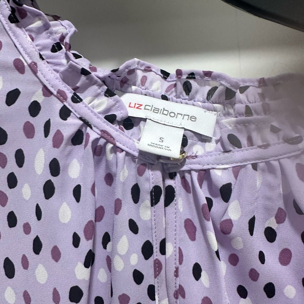 Liz Claiborne Lavender Blouse with Black and White Dots - Picture 2 of 2